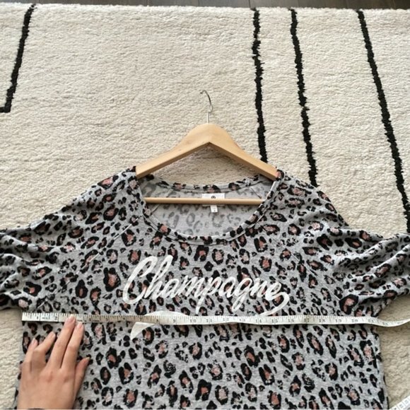 SUNDRY Gray Champagne Crop Pullover Leopard Animal Print Graphic Top - Picture 8 of 12